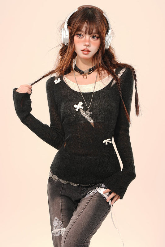 Semi Sheer Slachinite Cut Out Sweater