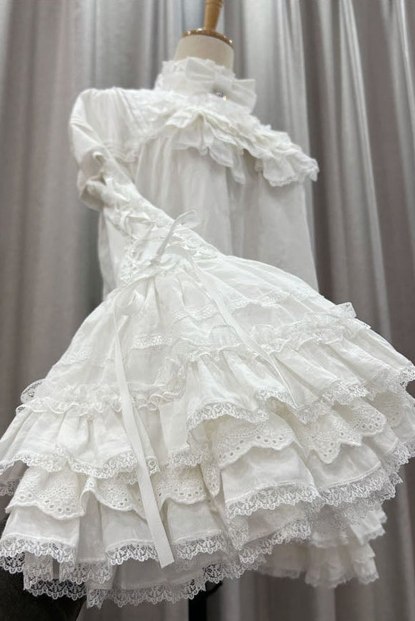 【10月3日予約締切】Black/White Elegant Gothic Puff Sleeve Shirt With Detachable Bell Sleeves And Frill Collar Jabot