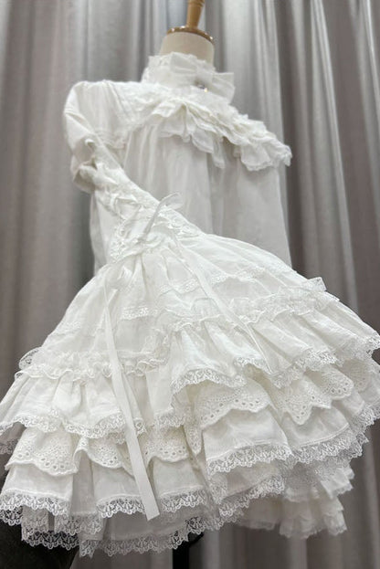 【10月3日予約締切】Black/White Elegant Gothic Puff Sleeve Shirt With Detachable Bell Sleeves And Frill Collar Jabot