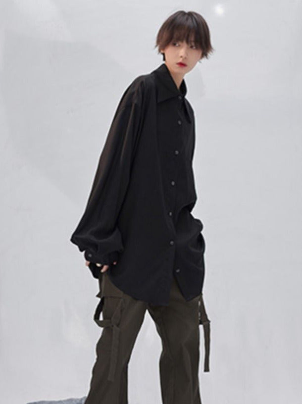 Loose Draped Tencel Long Sleeve Shirt