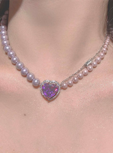 Mito European Heart Purple Pearl Necklace