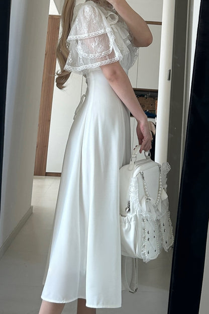 [Reservations] Lace Pearl Sheer Sleeve Long Dress