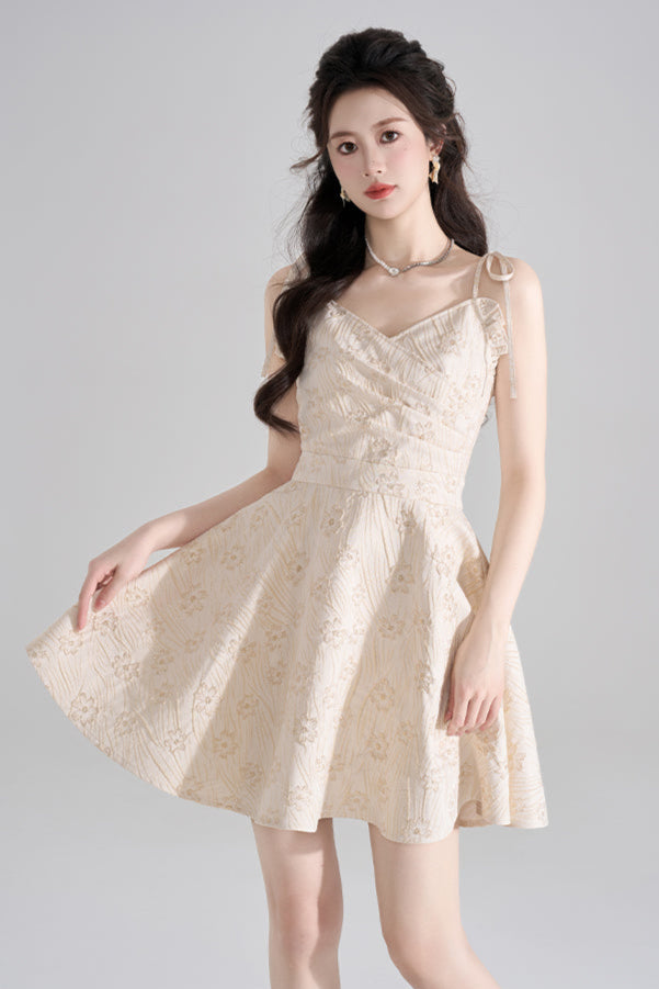 Vestido francés con cuello halter y escote en V + Camisa + Cárdigan