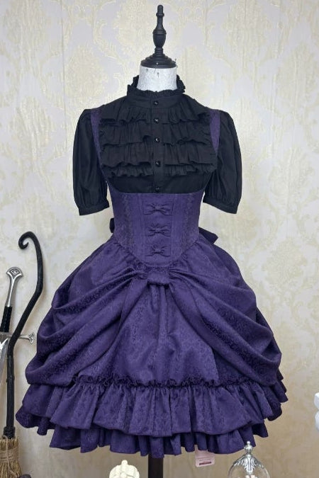 【4月18日予約締切】ダークゴシックロリータスタンドカラーパフスリーブラッフルシャツ（ロングスリーブ付き）