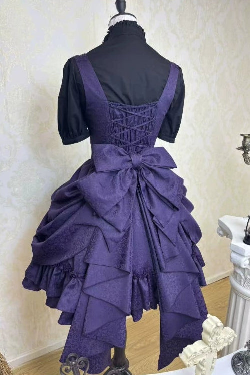 [Précommande jusqu'au 18 avril] Robe corset Lolita gothique à motif sombre et dentelle violette