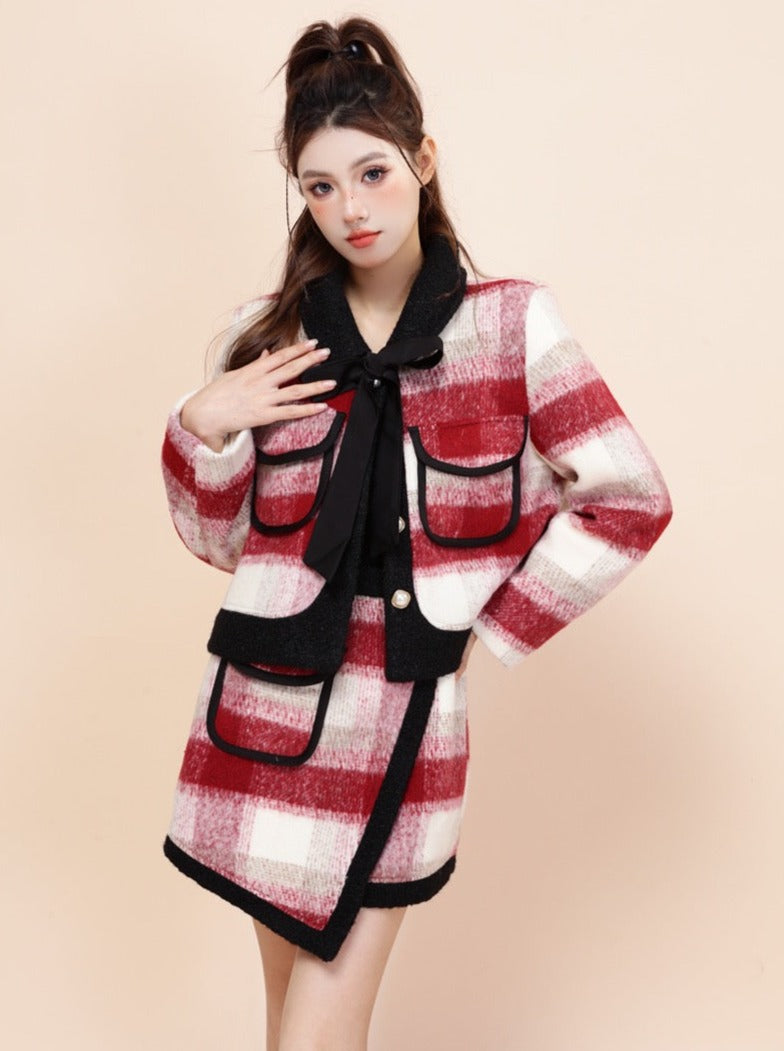 French Check Jacket + Asymmetrical Check Skirt