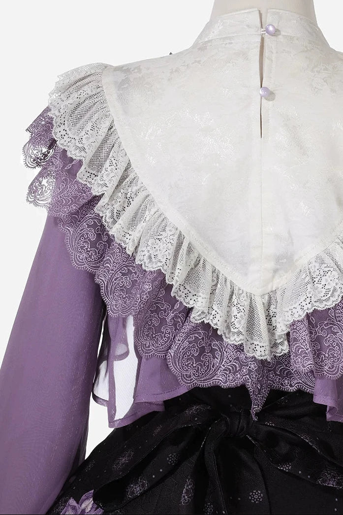 [Reservierungsschluss 8. November] New-Chinese-Lolita-Set mit mondbeschienenem wisterienviolettem JSK-Kleid + kurzem Spitzentop mit Schwalbenstickerei und Quasten