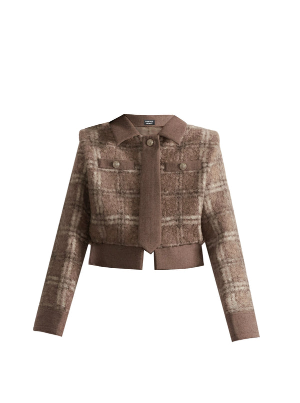 Brown Check Retro Jacket + Pleated Skirt