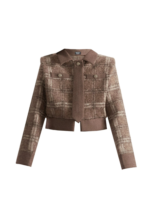 メイラードスタイル レトロチェックジャケット+プリーツスカート