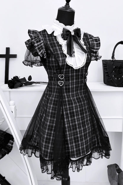 ダークサブカルチャーレースチェックドレス
