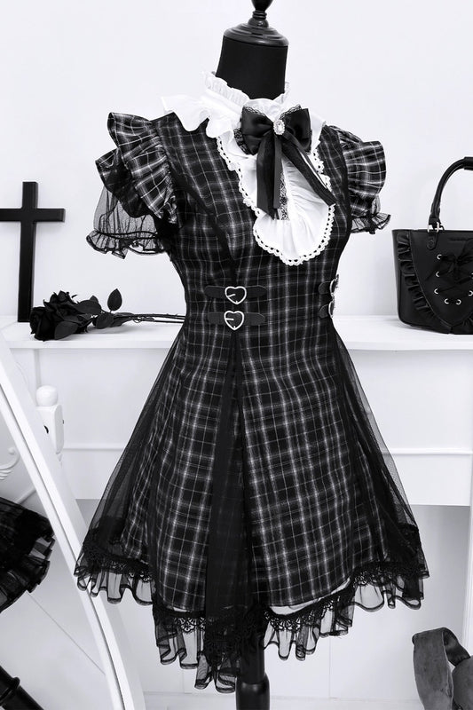ダークサブカルチャーレースチェックドレス
