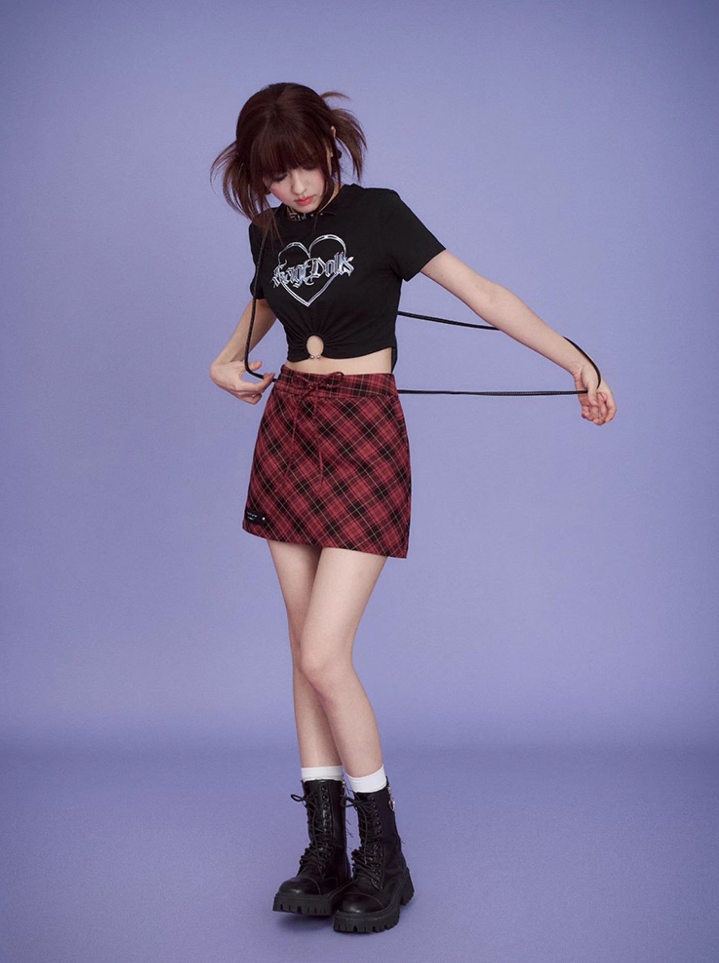 Rock Red Retro Check Tight Skirt