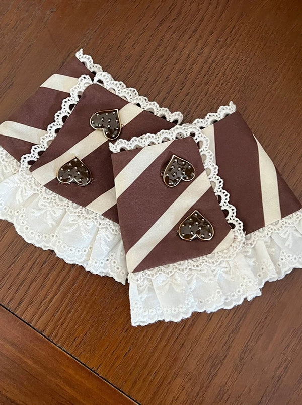 Sweet Chocolate Lolita Skirt + Ruffle Blouse + Lace Short Arm Warmers + Ribbon Catsuit