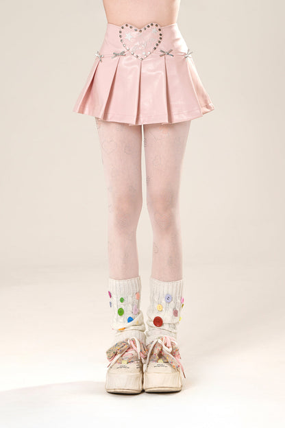 レザーシックアラインプリーツミニスカート