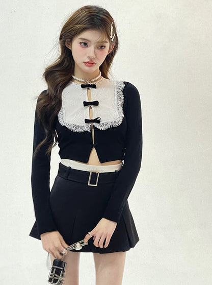 Triple Ribbon Doll Color Top + Velvet Skirt