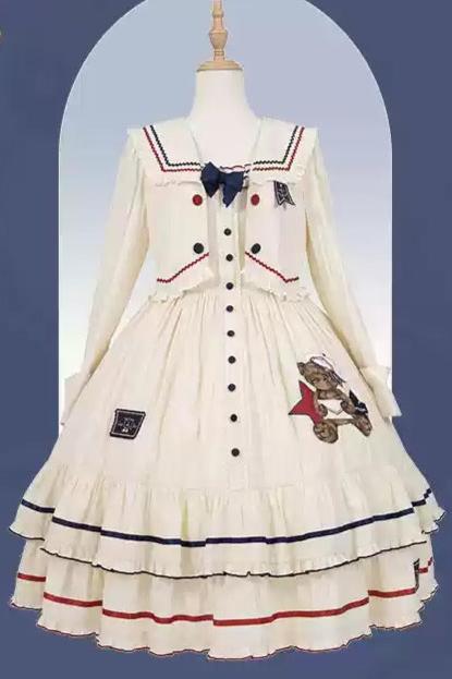 [Reservation deadline on October 8] Navy Bear Original Lolita Fake Two Piece Dress + One Piece + Tops + Suspender Dress