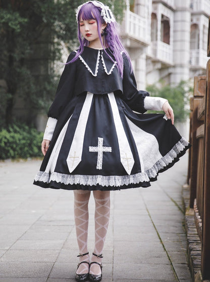 Cross Elegant Lolita Dress + Short Jacket + Hairband + Veil + Collar