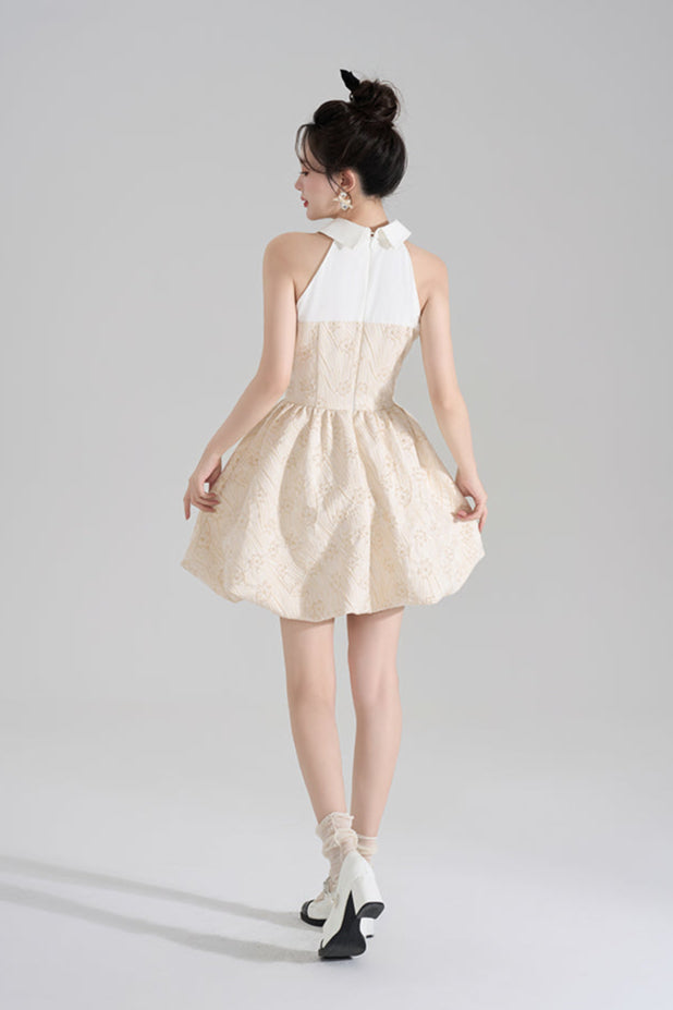 Stand-Up Collar French Jacquard Sleeveless Dress