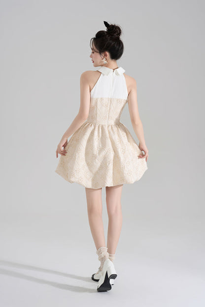 Stand-Up Collar French Jacquard Sleeveless Dress