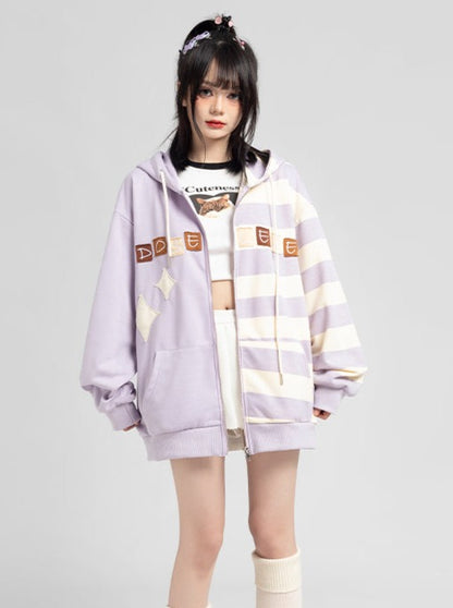 Asymmetrical Striped Hooded Parka