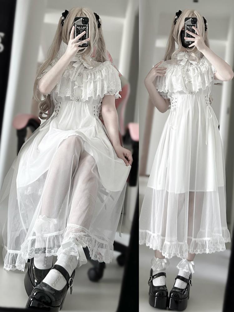 Elegant Lace Cape Long Dress