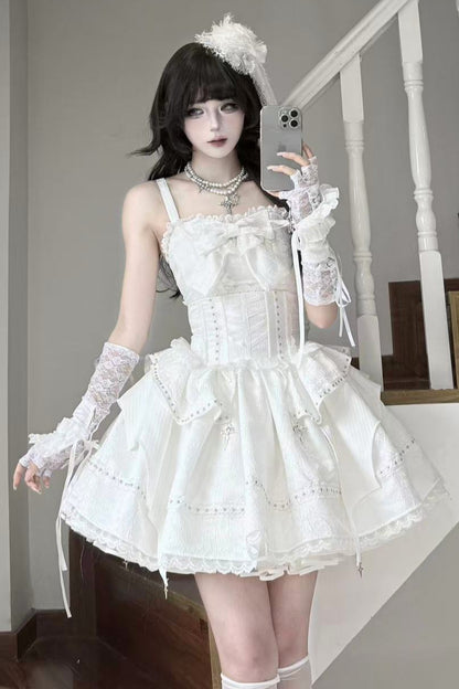 ホワイトゴシックスリムチューブトップスカートセットアップ