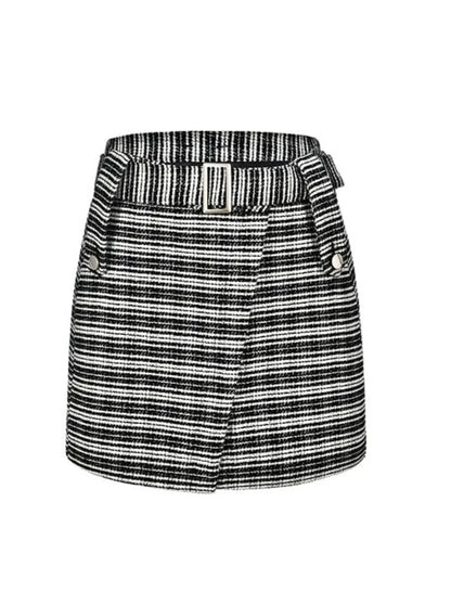 Sweet Cool Stripe Lapel Short Coat + Belt Skirt