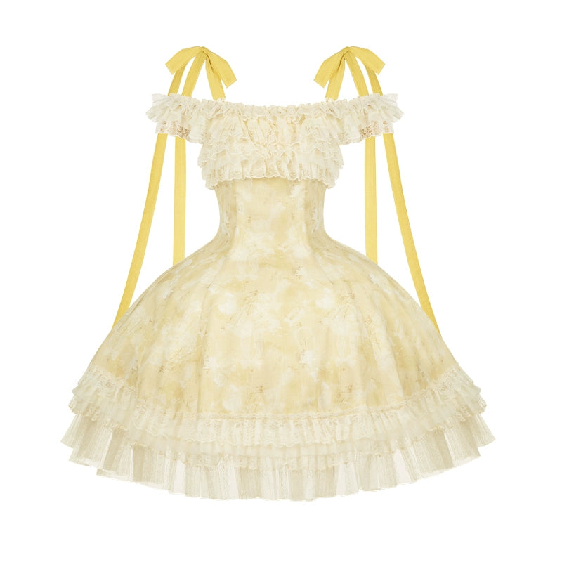 Romantic flower Lolita dress + jumper skirt + cardigan + hair accessories