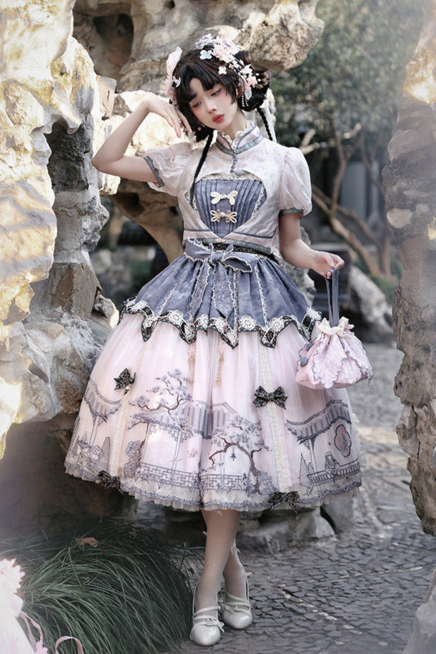 Classical Chinese Lolita Princess Dress Setup + Headdress + Necklace