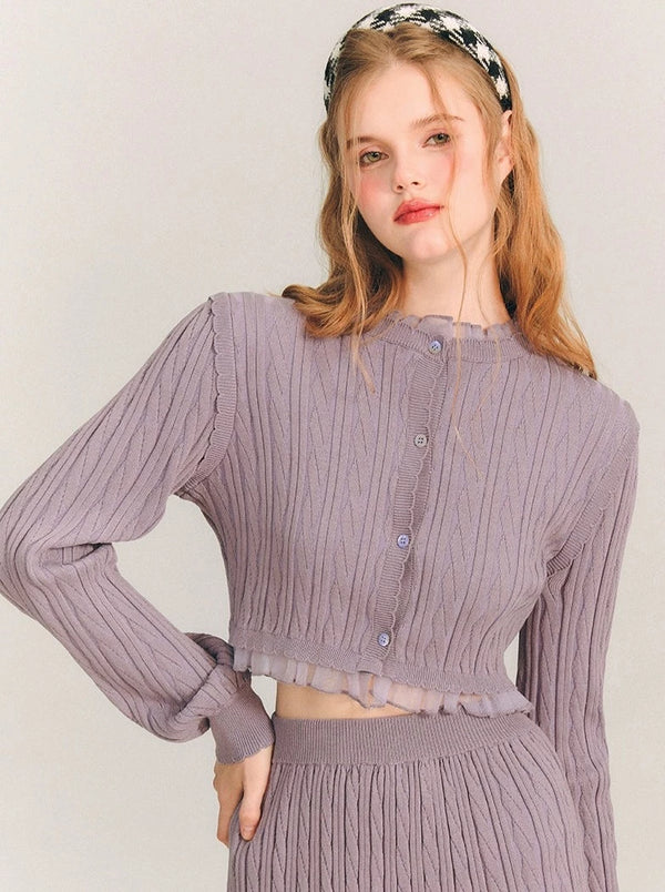 チューリップニットトップス＋フリルレースニットスカート