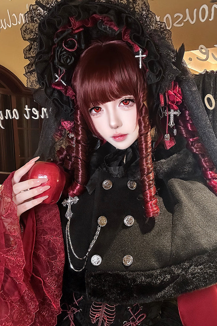 【12月8日予約締切】Black Mist Banquet ゴシックフーディーファーケープコート＋クロスチェーンブローチ