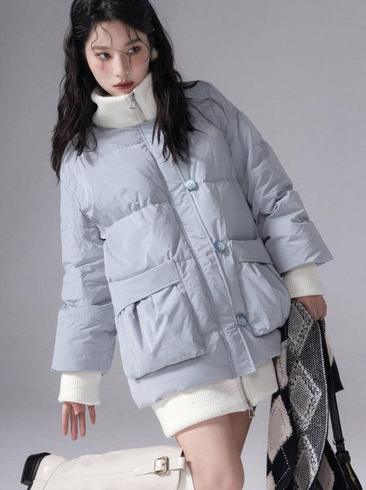 Small Puff Ice Blue Sweet High Neck Down Jacket