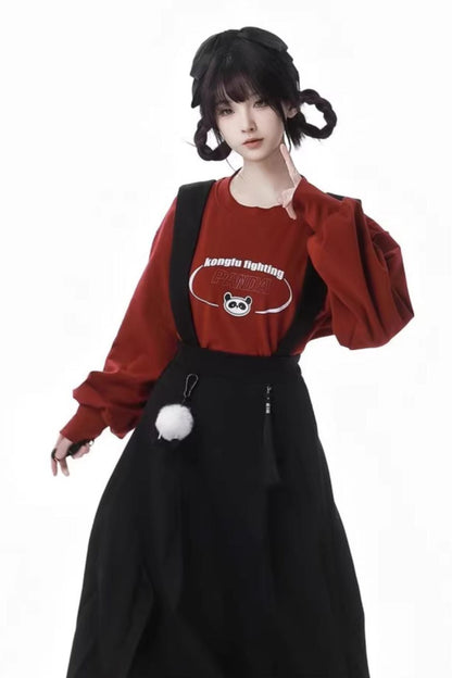 Pinsafik [Tachikawa] red and black temperament New Year's suspender skirt wool collar jacket looks thin New Year's Eve 