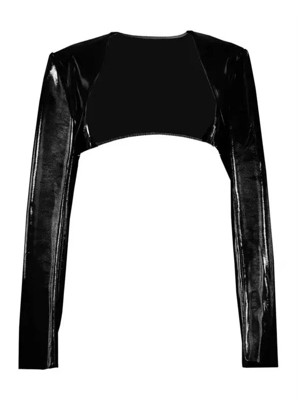 Punk Liquid PU Slim Mesh Dark Top Two Piece Suit