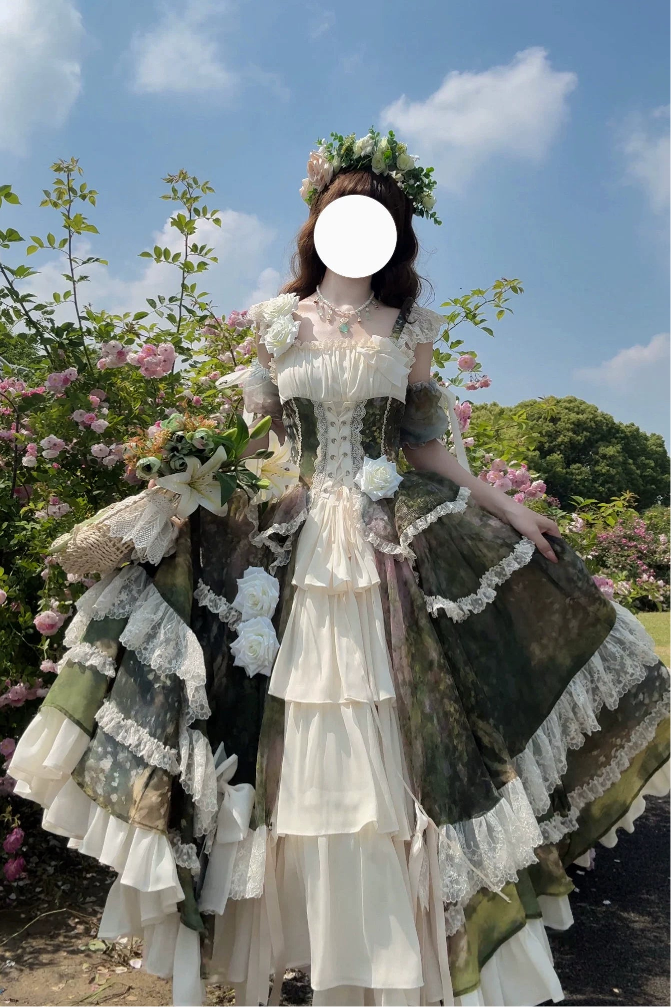 【8月23日予約締切】Elegant Forest Floral Oil Painting Print Classical Lolita Tiered JKS Dress Type 1/2