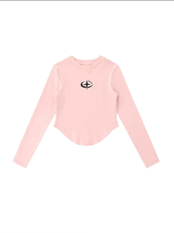 Embroidery Logo Irregular Hem Long T