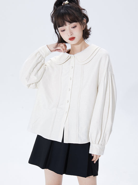 shallot round collar white shirt 