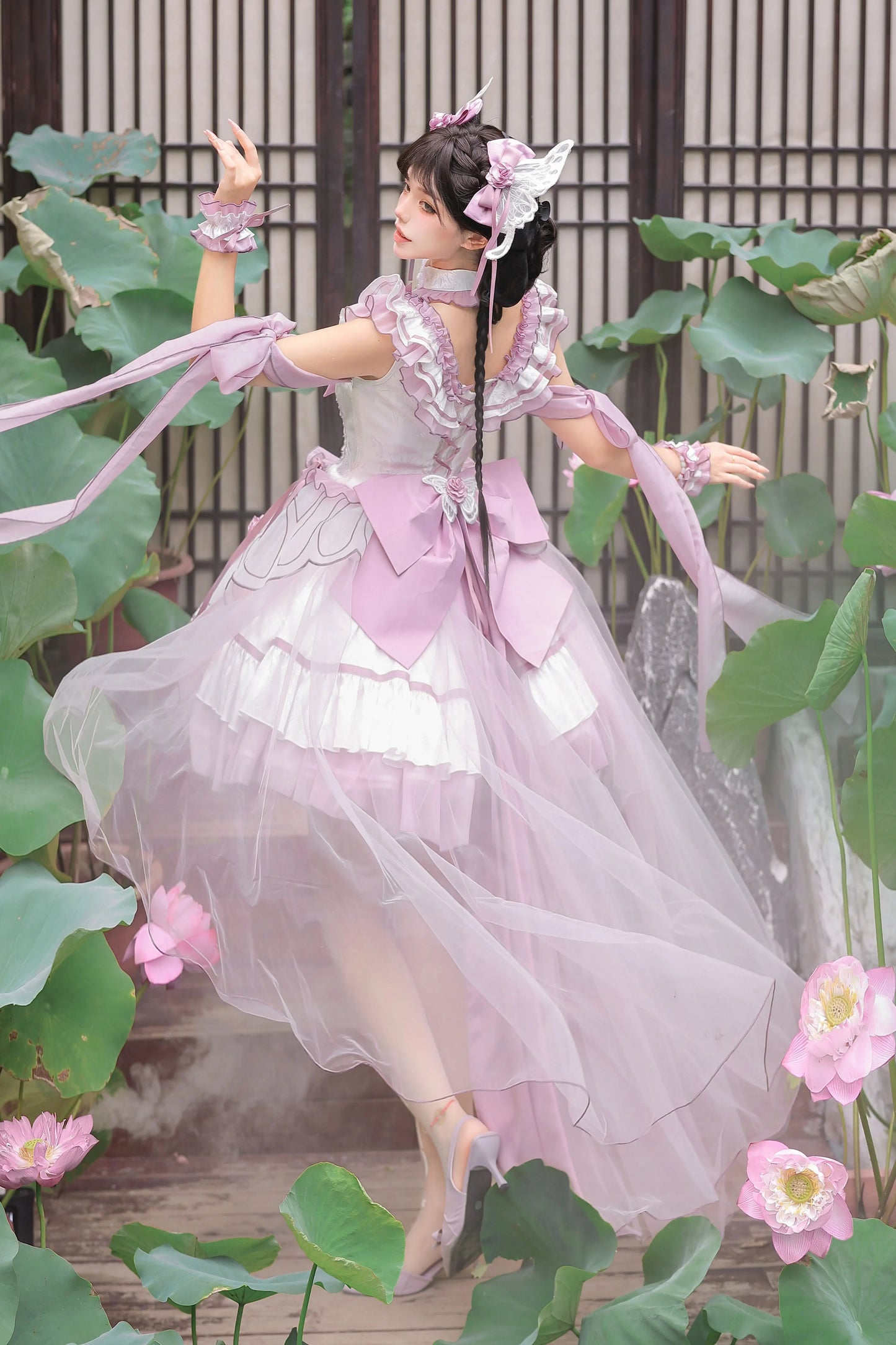 【8月18日予約締切】蝴蝶フェアリーチャイナロリータエンブロイダリーリボンレイヤードドレスコンプリートセット