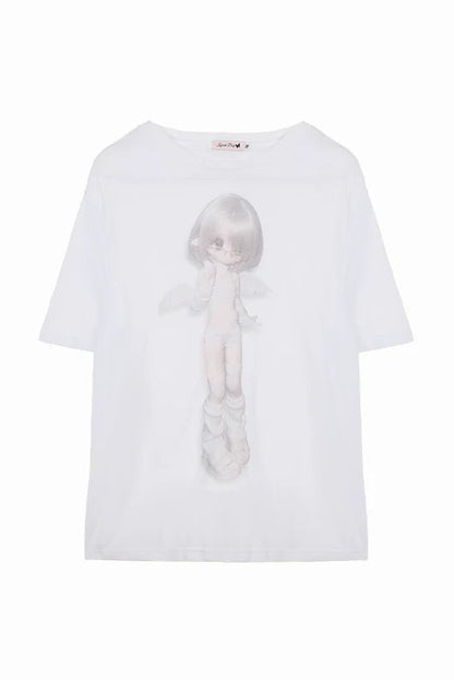 Angel Girl Print Sheer Loose Top