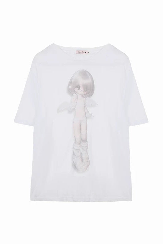 Angel Girl Print Sheer Loose Top