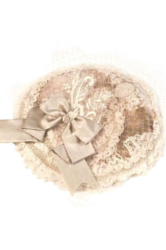 French Rococo Elegant Rabbit Ear Cap + Mesh Flat Cap + Mesh Bow Cap