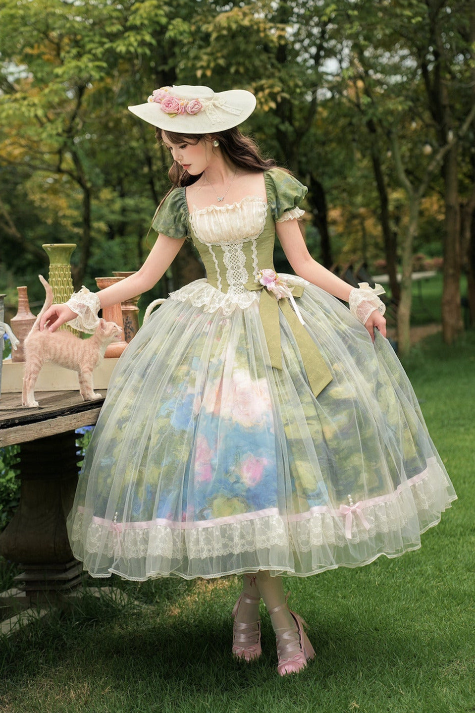 [Pre-order Deadline: May 15] Monet Garden Oil Handle Classical Chiffon Dress + Bustier