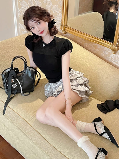 Sweet Puff Sleeve Top + Tight Skirt