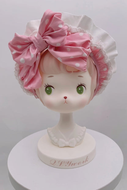 Retro-Lolita-Punkte-Haube + Band + Haarreif