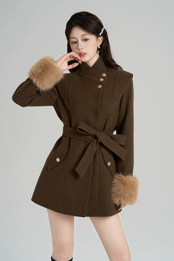 レトロウールンスタンドアップカラーコート