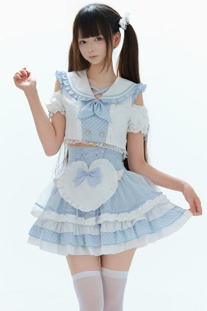 Aqua Off-Shoulder Top and Cake Skirt Set-Up