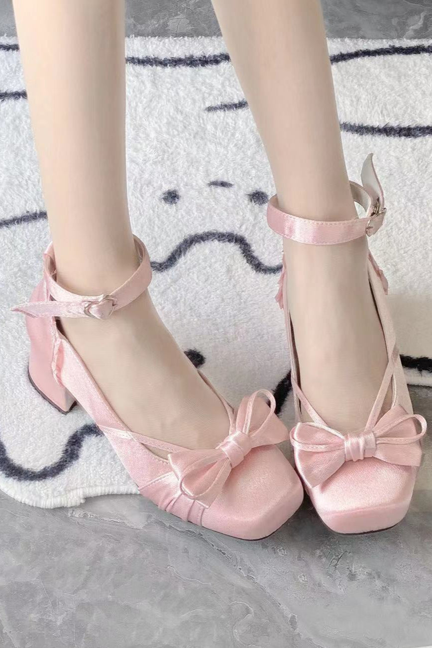 レースアップリボンバレエロリータシューズ
