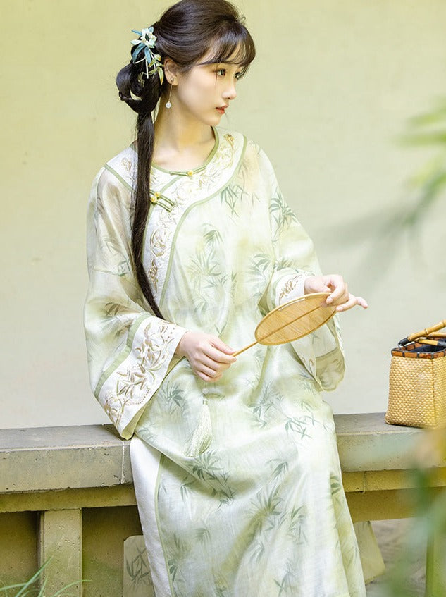 川傣时光：竹风穿越古典复古感裋褐吊带裙新中式民族风禅意套装女装