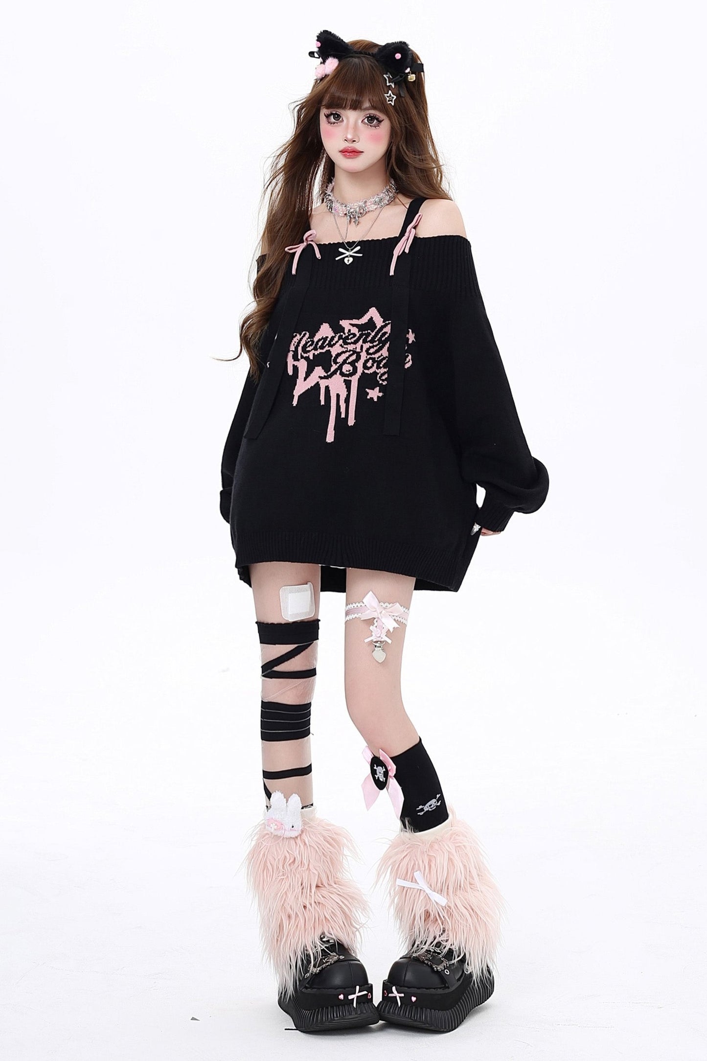 Ribbon Shoulder Loose Design Sweater