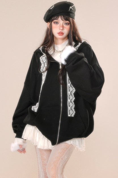 レースフーディースウェットシャツジャケット